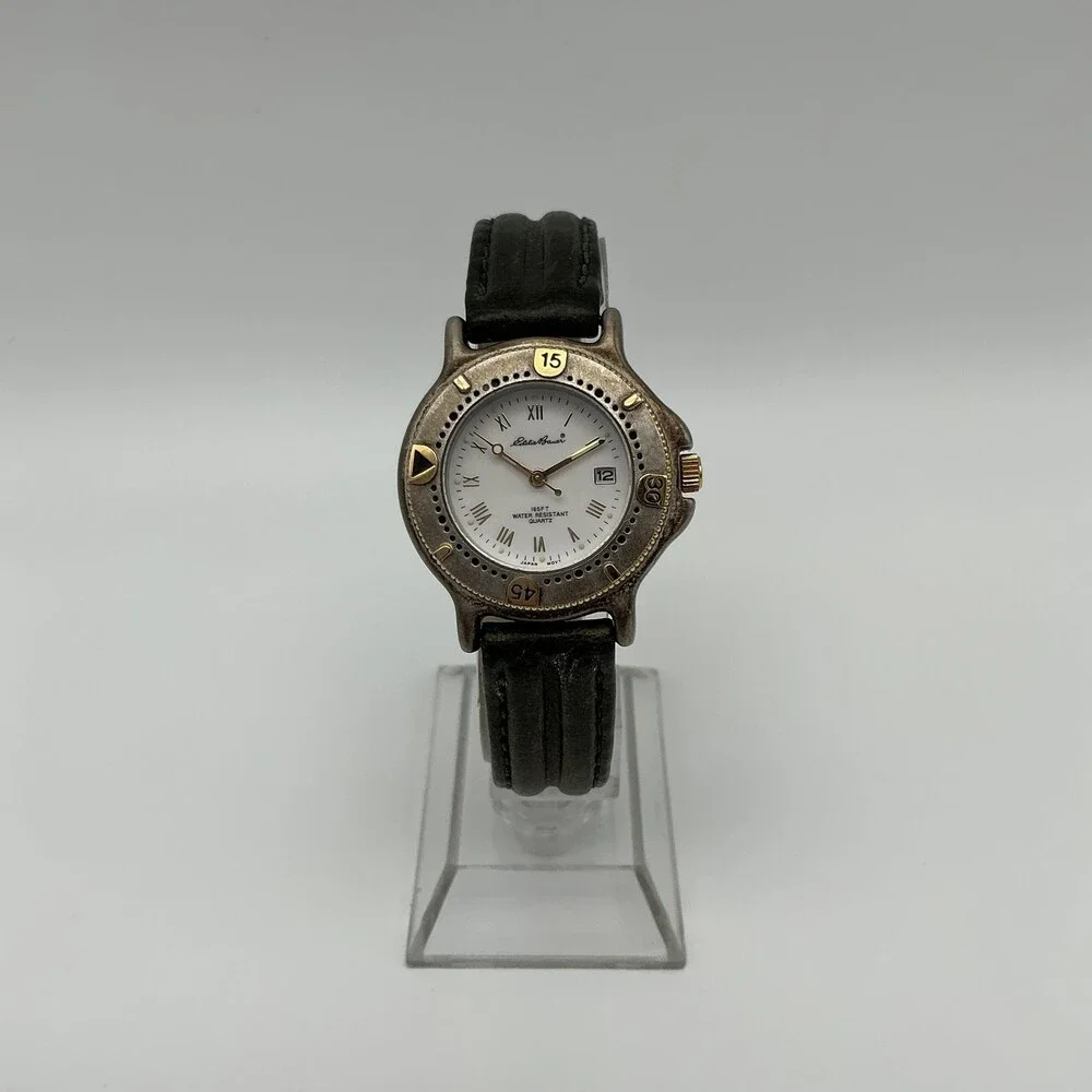 Vintage Eddie Bauer V102 Womens Watch 28mm White Dial Green Leather New Battery
